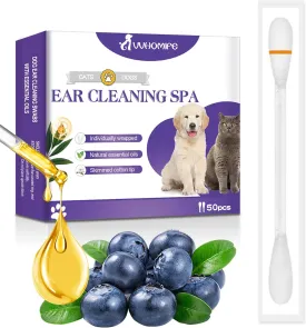 2-in-1 Pet Ear Cleaner Swabs  Natural & Gentle Ear Cleaner for Dogs & Cats  Removes Wax, Dirt & Odor  Individually Wrapped for Easy Use  50 Pcs
