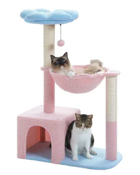36.6" Flower Top Cat Scratching Tree Pink/ Blue