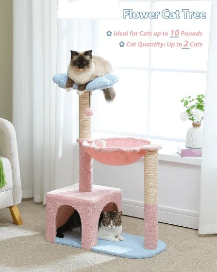 36.6" Flower Top Cat Scratching Tree Pink/ Blue