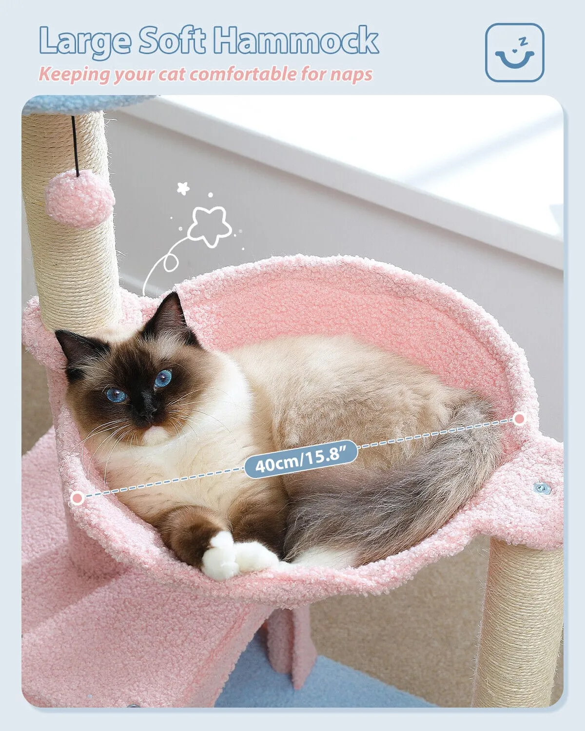 36.6" Flower Top Cat Scratching Tree Pink/ Blue