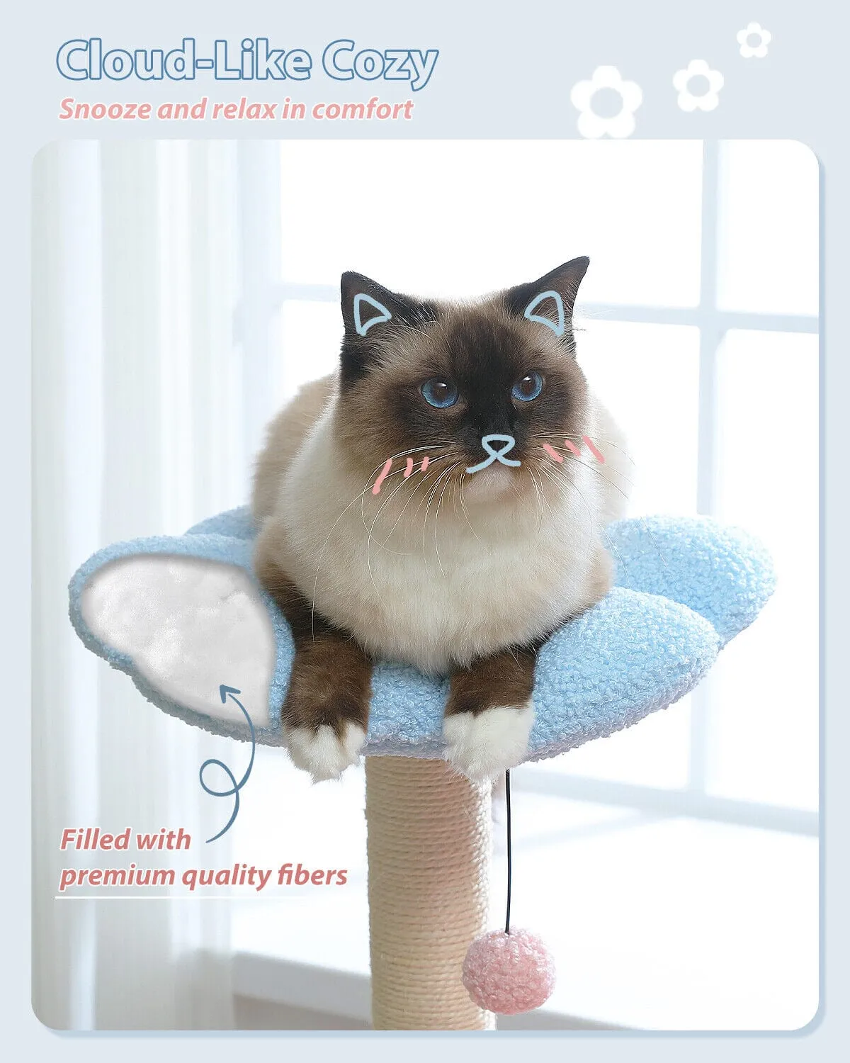 36.6" Flower Top Cat Scratching Tree Pink/ Blue
