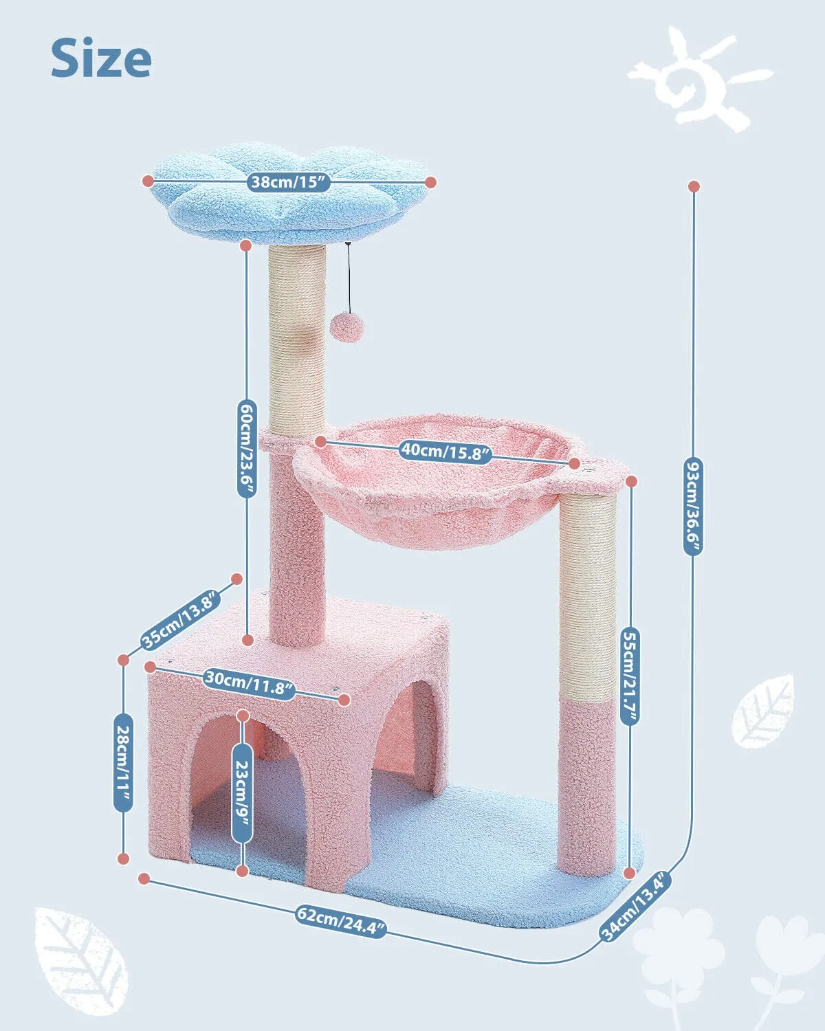 36.6" Flower Top Cat Scratching Tree Pink/ Blue