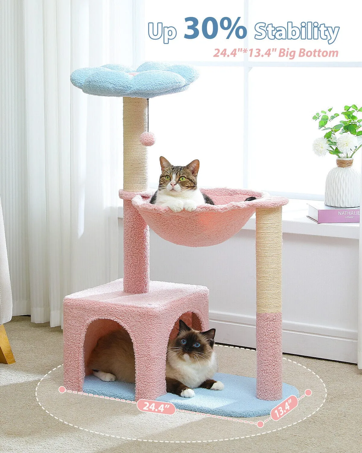 36.6" Flower Top Cat Scratching Tree Pink/ Blue