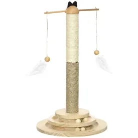 56cm Cat Tree Kitty Activity Center with Turntable Interactive Ball Toy Cat Tower with Jute & Sisal Scratching Post Natural
