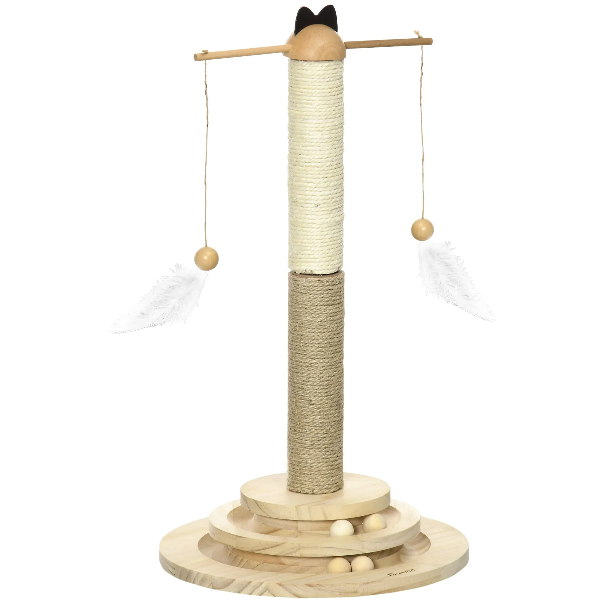 56cm Cat Tree Kitty Activity Center with Turntable Interactive Ball Toy Cat Tower with Jute & Sisal Scratching Post Natural