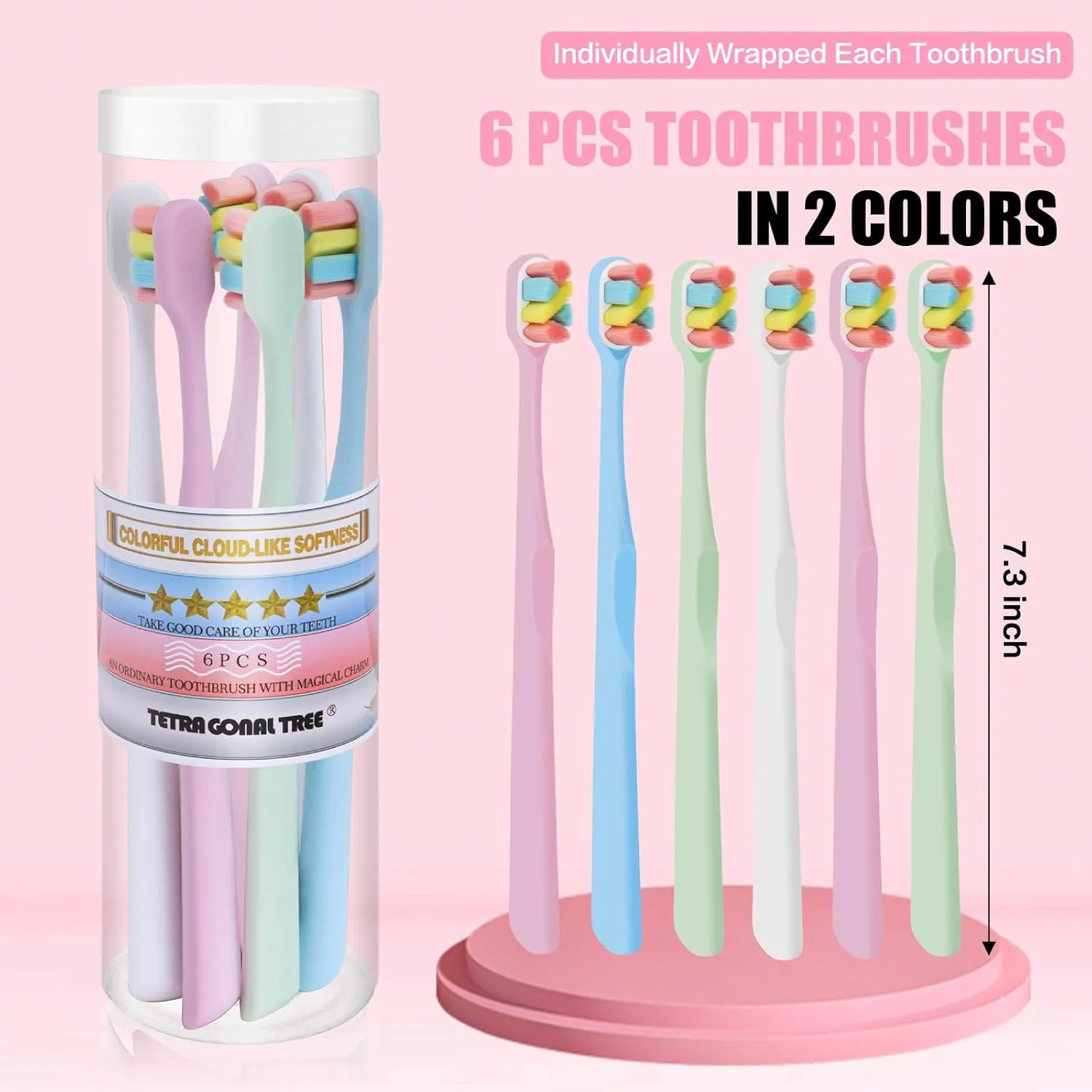 6 Count Extra Soft Toothbrushes | Periodontist-Designed Tapered Bristles for Sensitive Teeth and Receding Gums | Plaque Remover Toothbrushes in Bucket Packaging - Colors May Vary