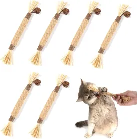 6 Pack Silvervine Cat Chew Toys, Natural Dental Sticks for Indoor Cats, Kittens Teeth Cleaning, Catnip Alternative, Interactive Play, Yellow