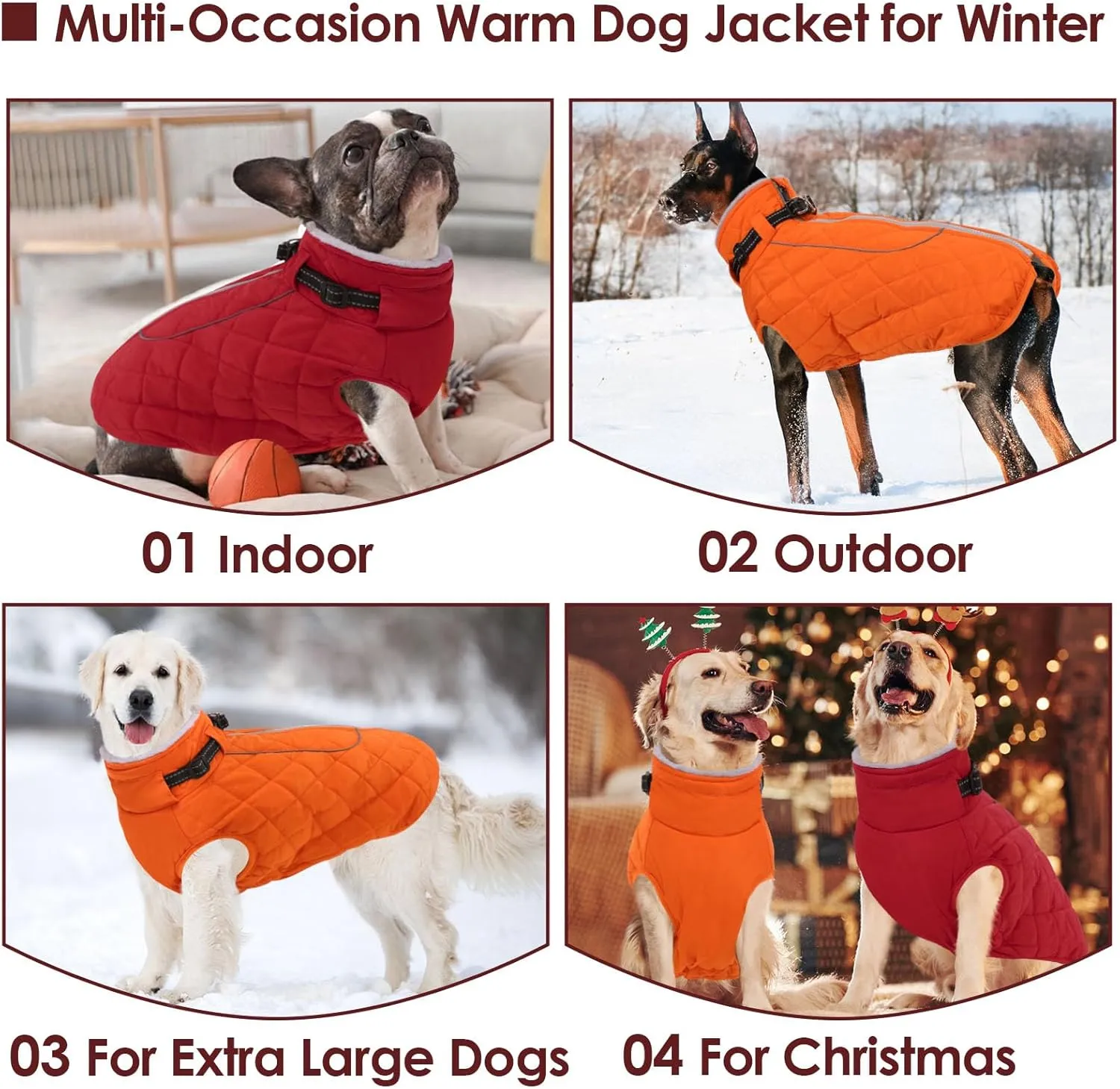 AOFITEE Large Dog Winter Jacket, Waterproof Dog Coat with Back Zipper, Reflective Puffer Coat Pet Snowsuit, Warm Winter Snowsuit for Large Dogs, Snow Jacket for French Bulldog