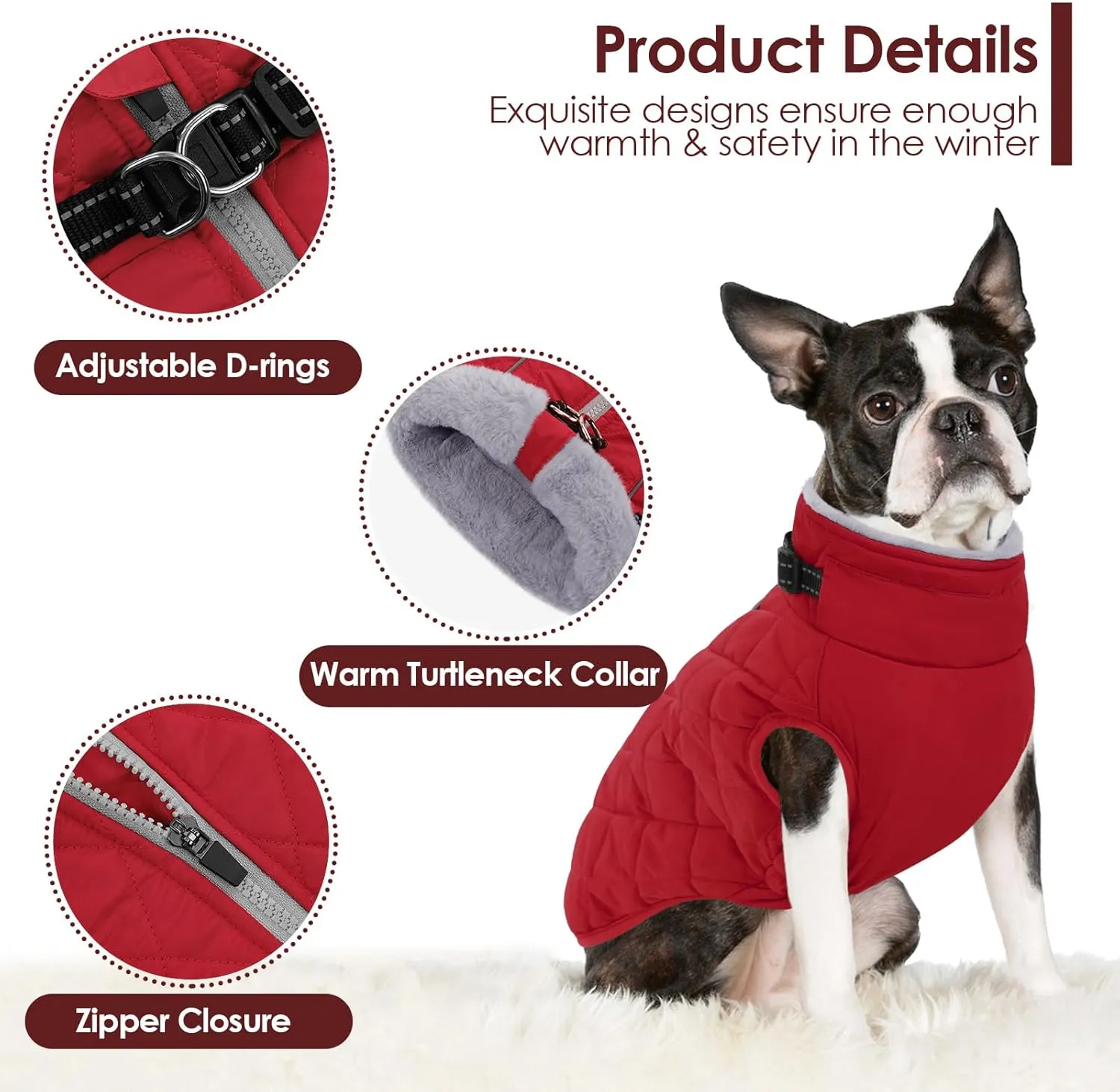 AOFITEE Large Dog Winter Jacket, Waterproof Dog Coat with Back Zipper, Reflective Puffer Coat Pet Snowsuit, Warm Winter Snowsuit for Large Dogs, Snow Jacket for French Bulldog