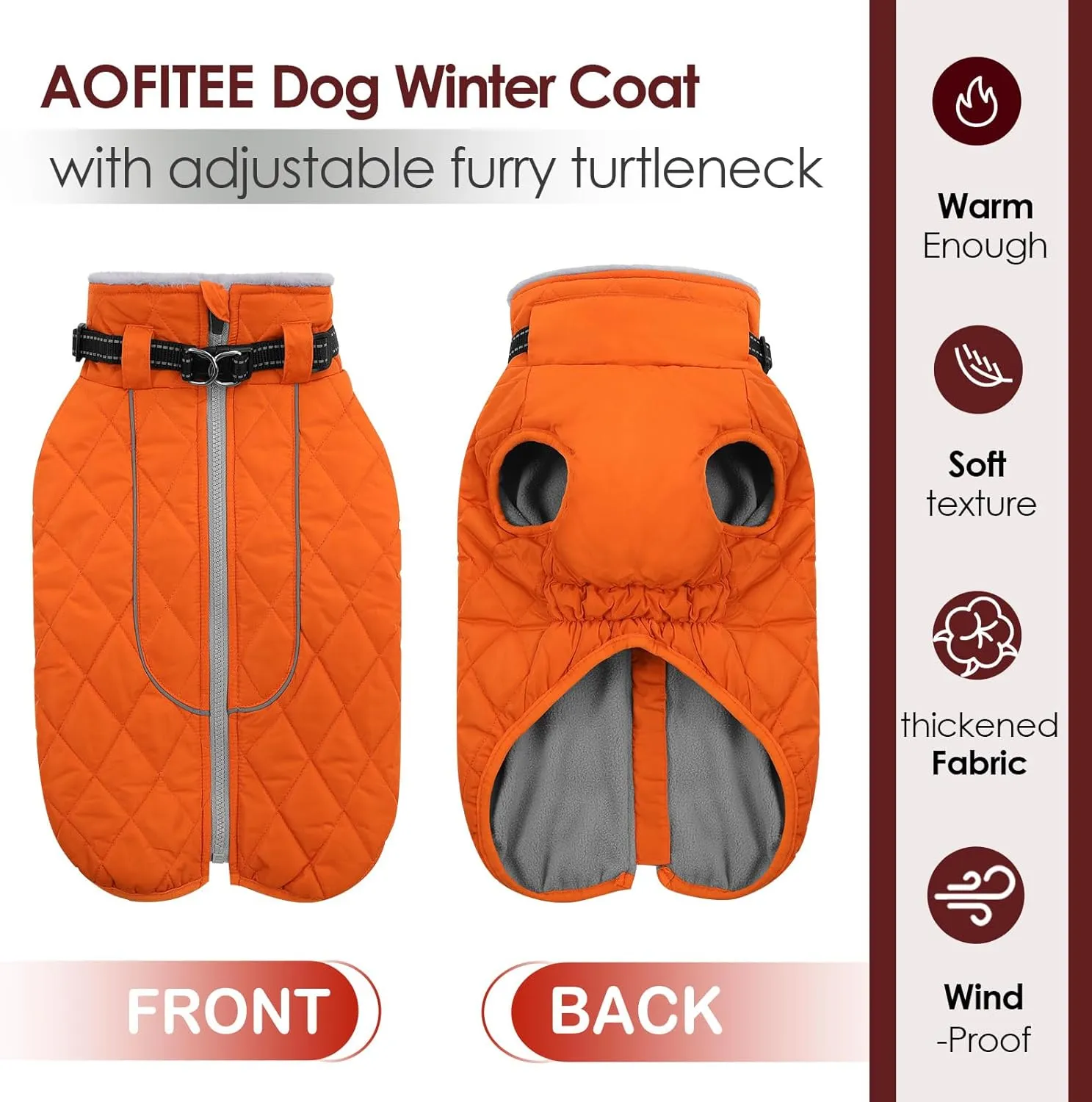 AOFITEE Large Dog Winter Jacket - Waterproof Puffer Coat for French Bulldog