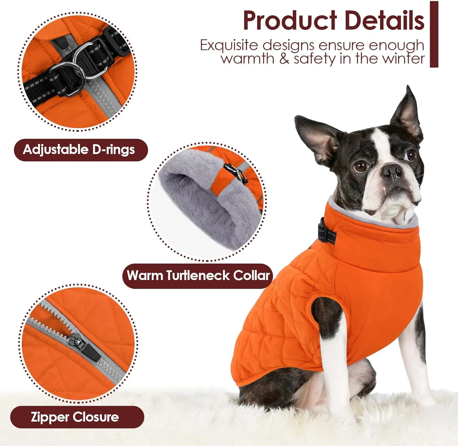 AOFITEE Large Dog Winter Jacket - Waterproof Puffer Coat for French Bulldog