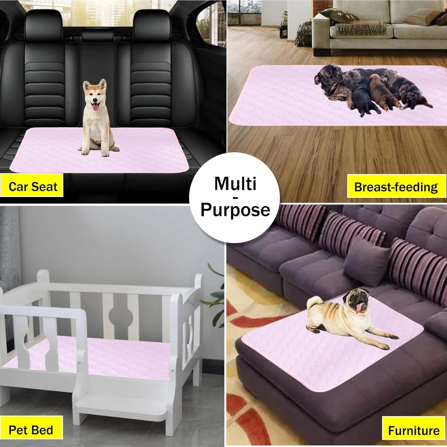 BAMY 2 Pcs Washable Dog Pee Pads Absorbs Urine Pet Training Pads Non-Slip Waterproof Doggie Whelping Pad Reusable Dogs Mat Solid Brown Gray Blue Pink (Pink, L (40x28 inch))