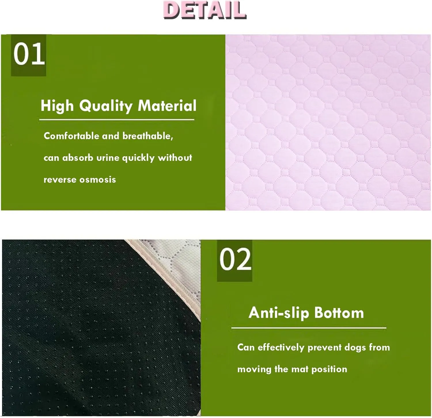 BAMY 2 Pcs Washable Dog Pee Pads Absorbs Urine Pet Training Pads Non-Slip Waterproof Doggie Whelping Pad Reusable Dogs Mat Solid Brown Gray Blue Pink (Pink, L (40x28 inch))
