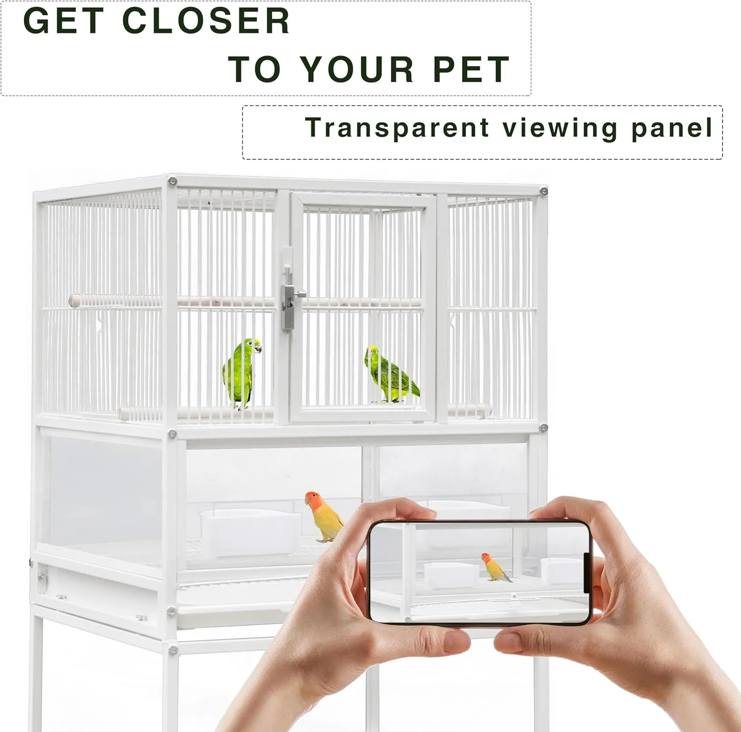 Bird Cage Parakeet Cage Wrought Iron 30 Inch Height Cage with Rolling Stand for Small Birds Conures Lovebirds Cockatiels Finches, White