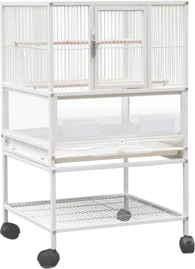 Bird Cage Parakeet Cage Wrought Iron 30 Inch Height Cage with Rolling Stand for Small Birds Conures Lovebirds Cockatiels Finches, White