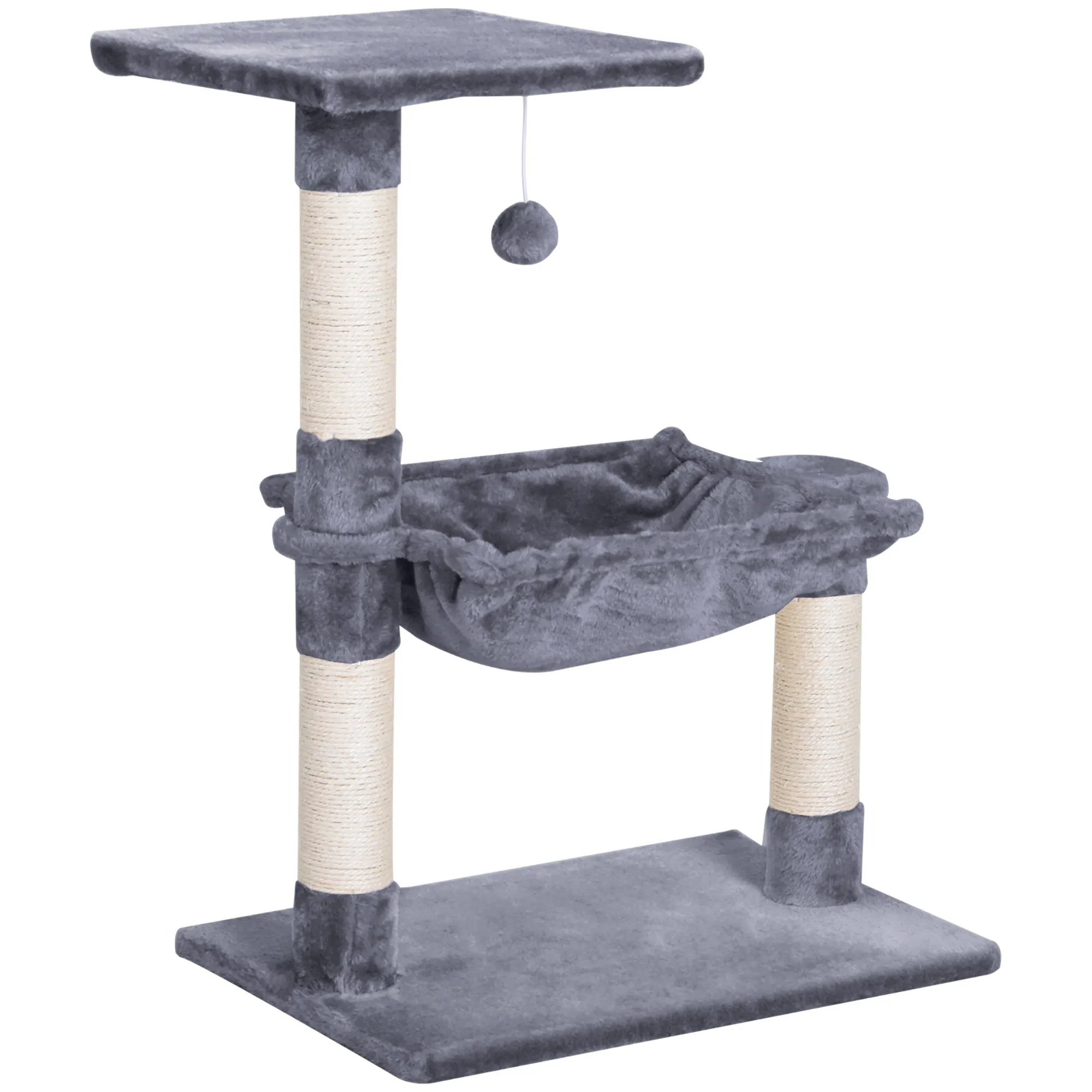 Cat Tree Cat Scratching Post 2-Tier Sisal Rope Scratching PostWith Dangle Toy Beige