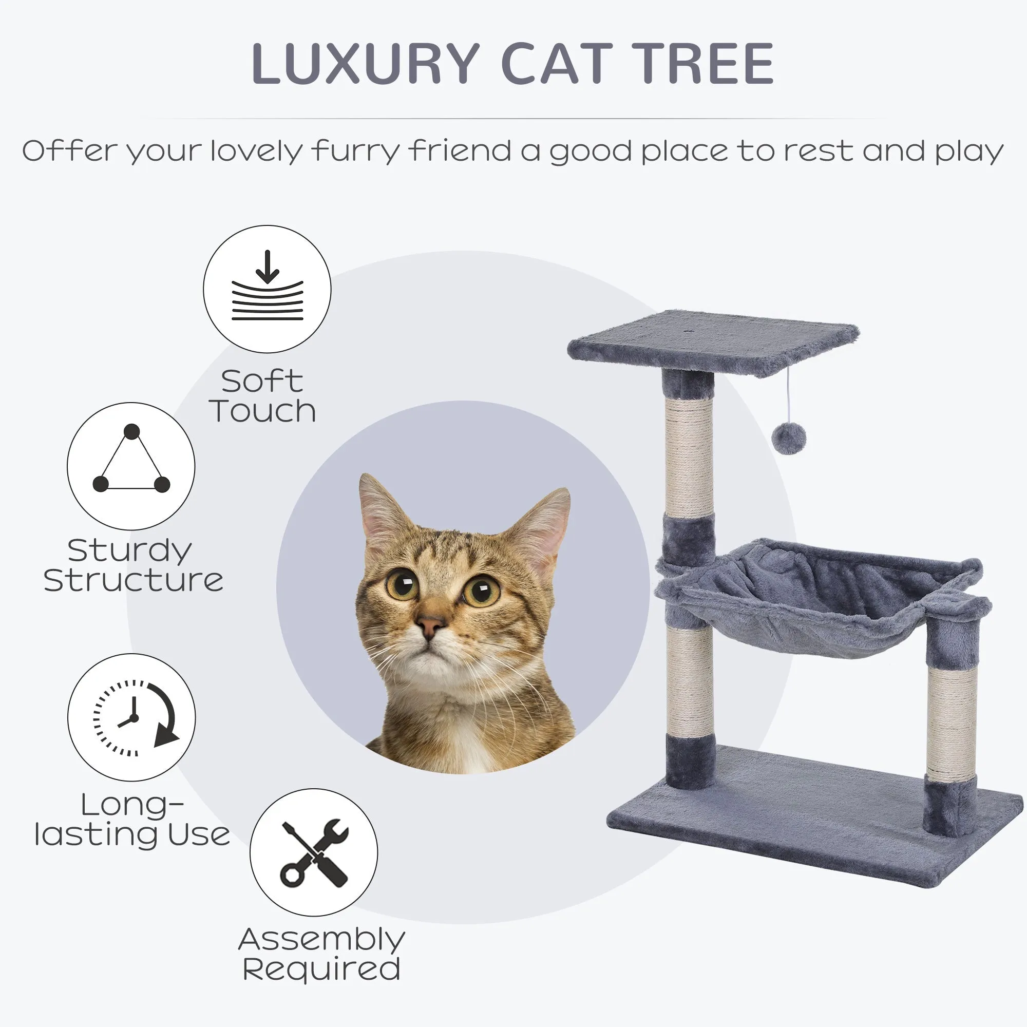 Cat Tree Cat Scratching Post 2-Tier Sisal Rope Scratching PostWith Dangle Toy Beige
