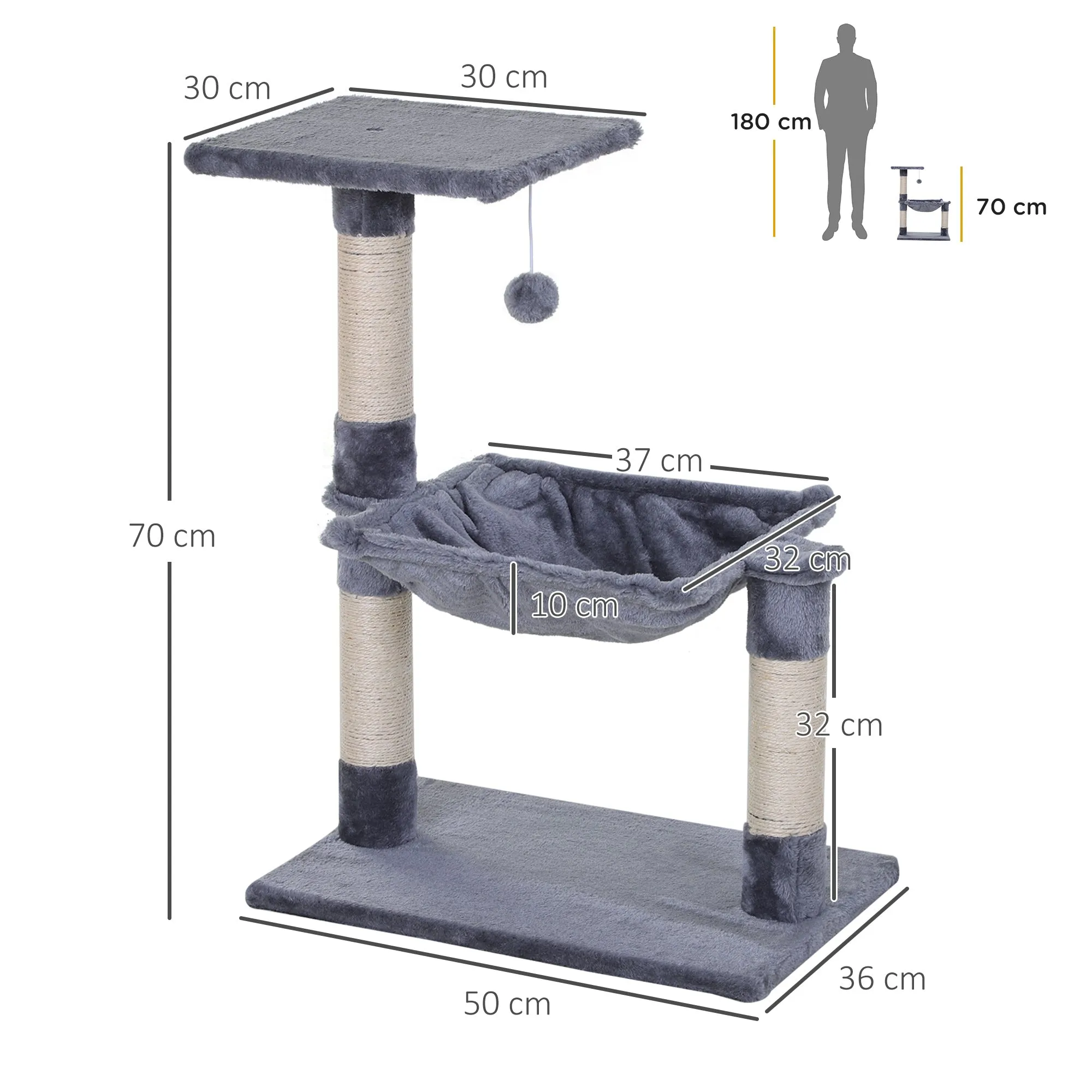 Cat Tree Cat Scratching Post 2-Tier Sisal Rope Scratching PostWith Dangle Toy Beige