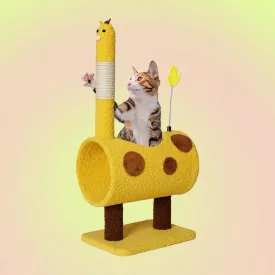 Cat Tree Kitten Scratching Post with Interactive Tail - Giraffe