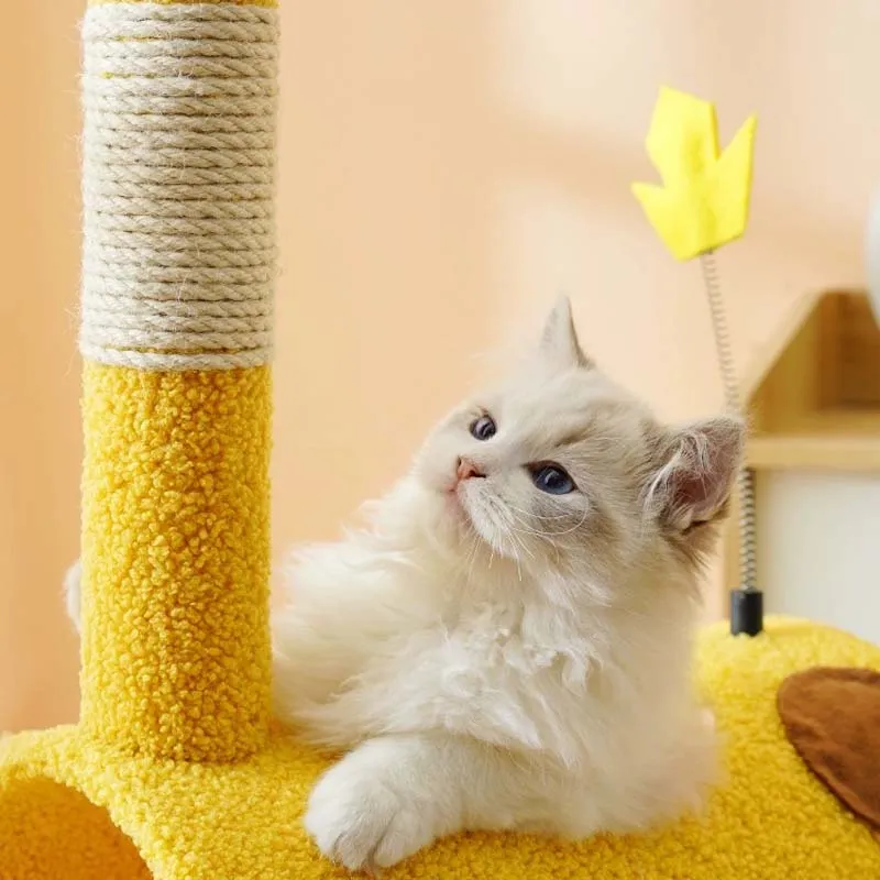 Cat Tree Kitten Scratching Post with Interactive Tail - Giraffe