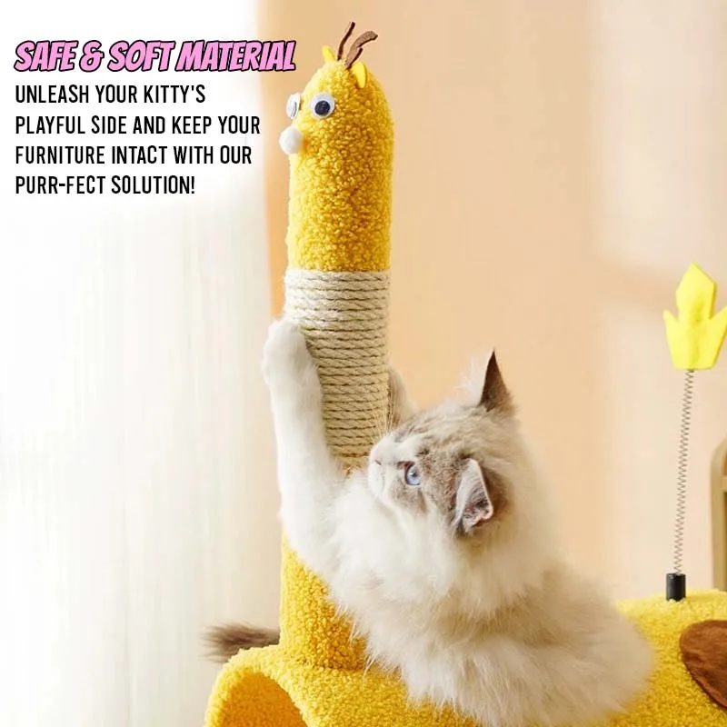 Cat Tree Kitten Scratching Post with Interactive Tail - Giraffe