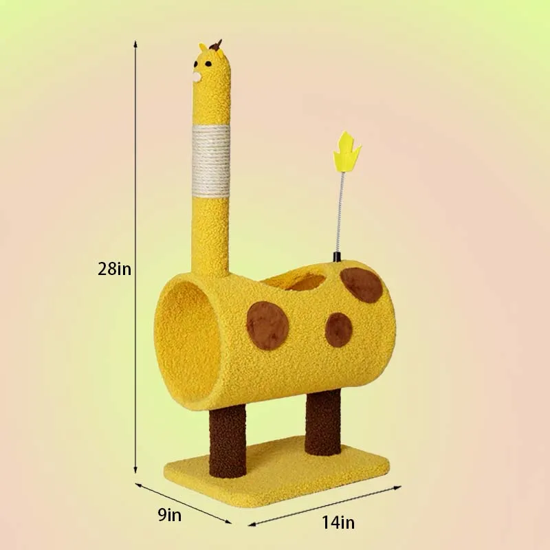Cat Tree Kitten Scratching Post with Interactive Tail - Giraffe