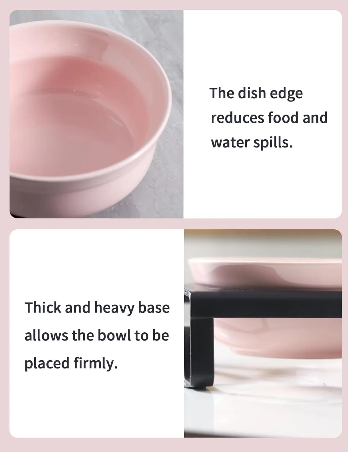 Ceramic Pink Cat Bowls Set - 5 inch Wide Cat Food & Water Bowl, Elevated Feeding Porcelain with Metal Stand for Indoor Cats and Small Dog,2 Bowls 1 Stand Set for Wet and Dry Food
