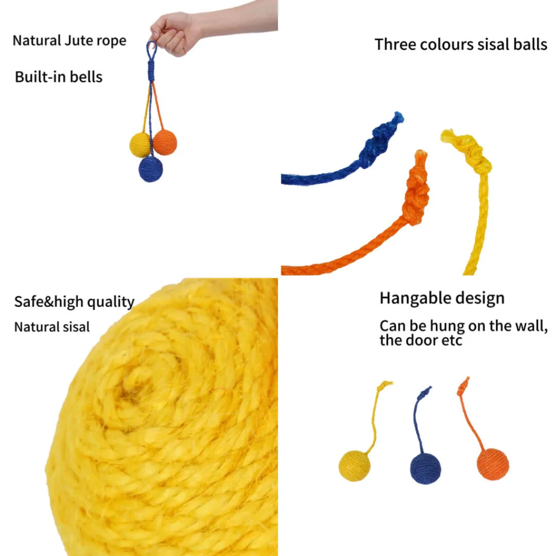Colourful Sisal Rope Balls Set Cat Toy