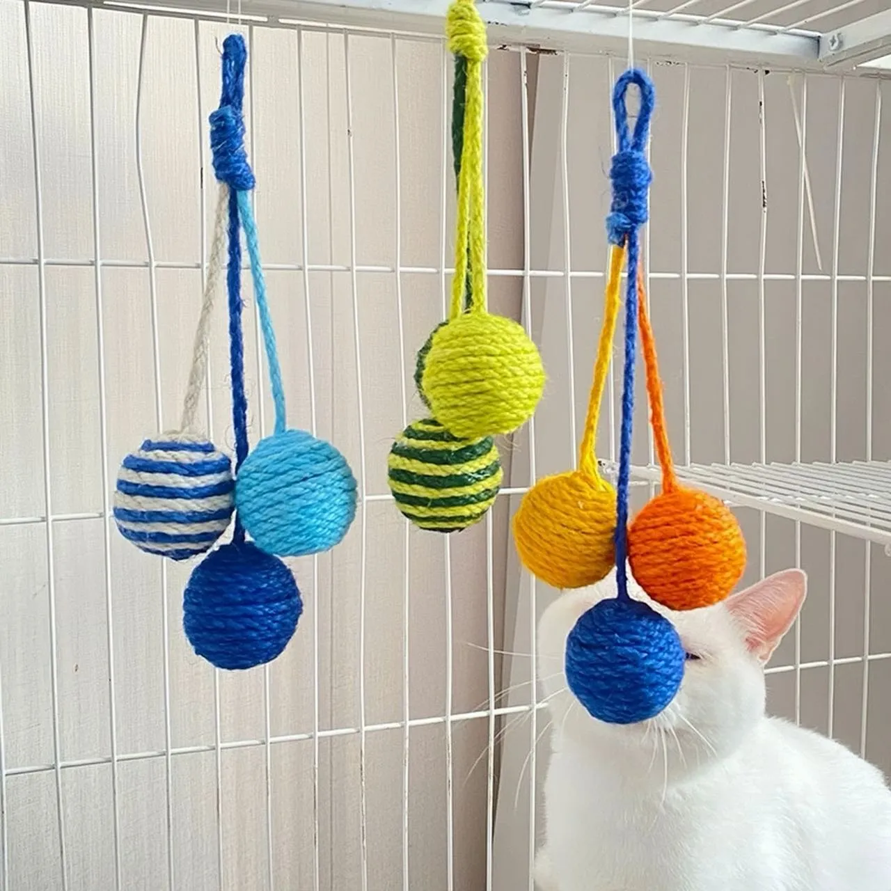 Colourful Sisal Rope Balls Set Cat Toy