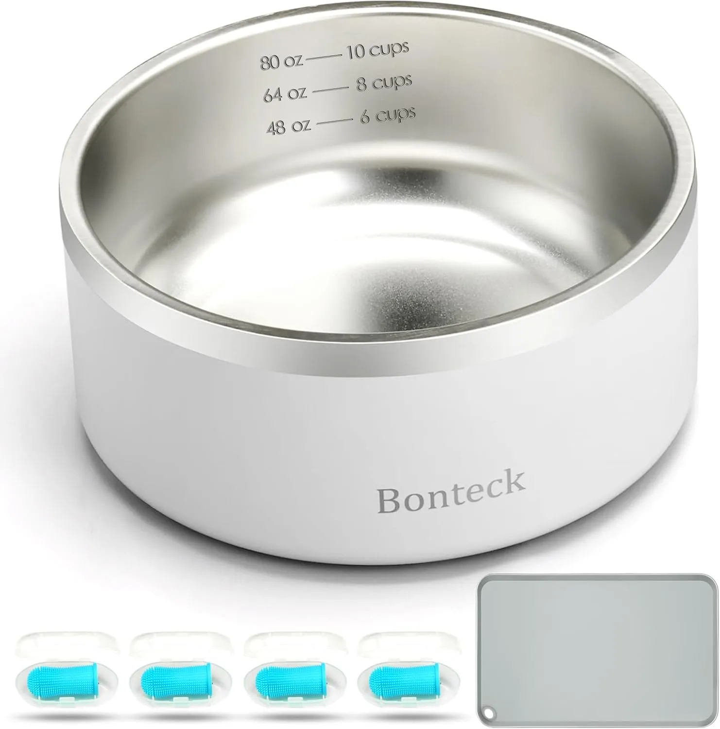 Dog Bowl - Dog Water and Food Anti Rust & Non Slip Metal Bowls Large, Spill Proof Insulated Double Wall Pet Dish for Dogs, Cats & Pets, Stainless Steel, Dishwasher Safe (100 oz, White)