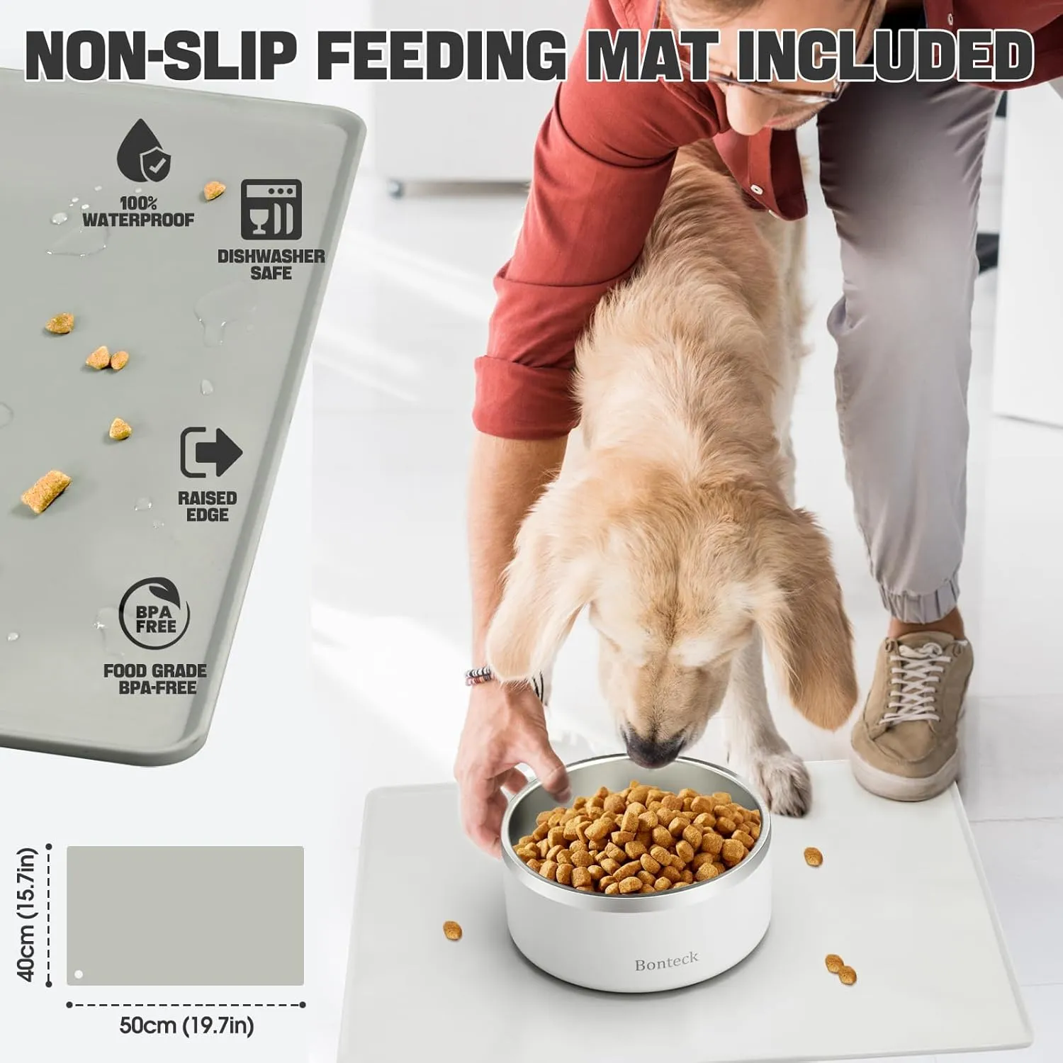 Dog Bowl - Dog Water and Food Anti Rust & Non Slip Metal Bowls Large, Spill Proof Insulated Double Wall Pet Dish for Dogs, Cats & Pets, Stainless Steel, Dishwasher Safe (100 oz, White)