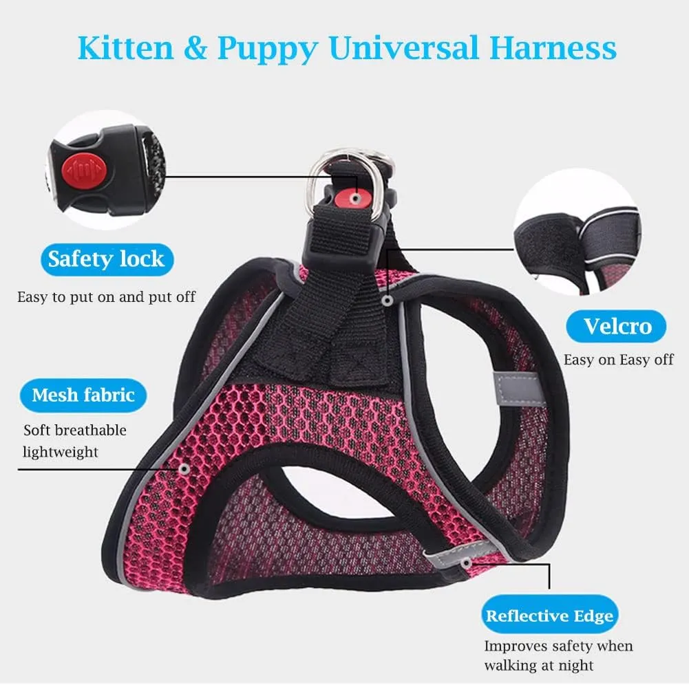 Dog Harness and Leash Set for Walking, Breathable Lightweight Soft Mesh Step-in Puppy Cat Dog Vest Harnesses, Reflective & Adjustable Harness Escape Proof for Small Medium Dogs Cats