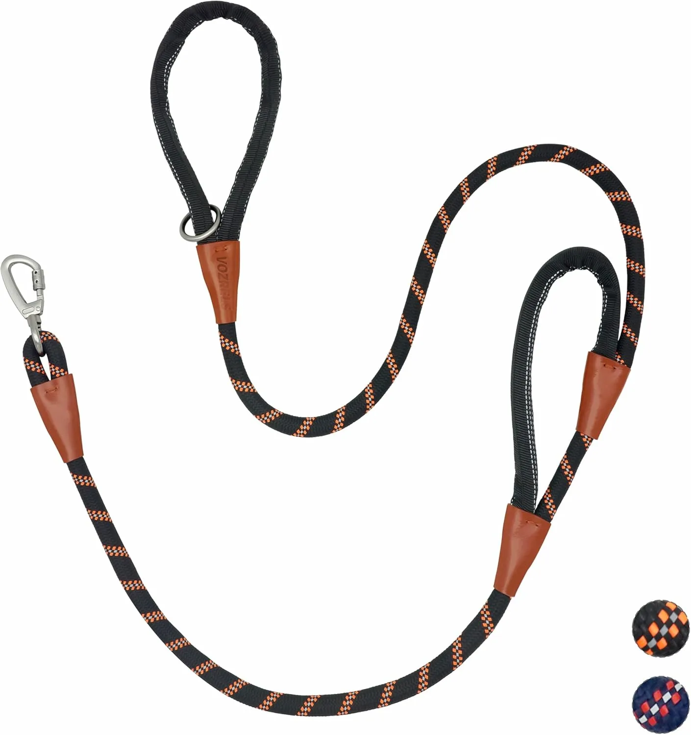 Dog Leash Heavy Duty 5ft, Double Handle Dog Leash with Padded Handle for Traffic Control, Reflective Rope Leashes with Carabiner for Large and Medium Dogs Night Control Safety Training (Black)