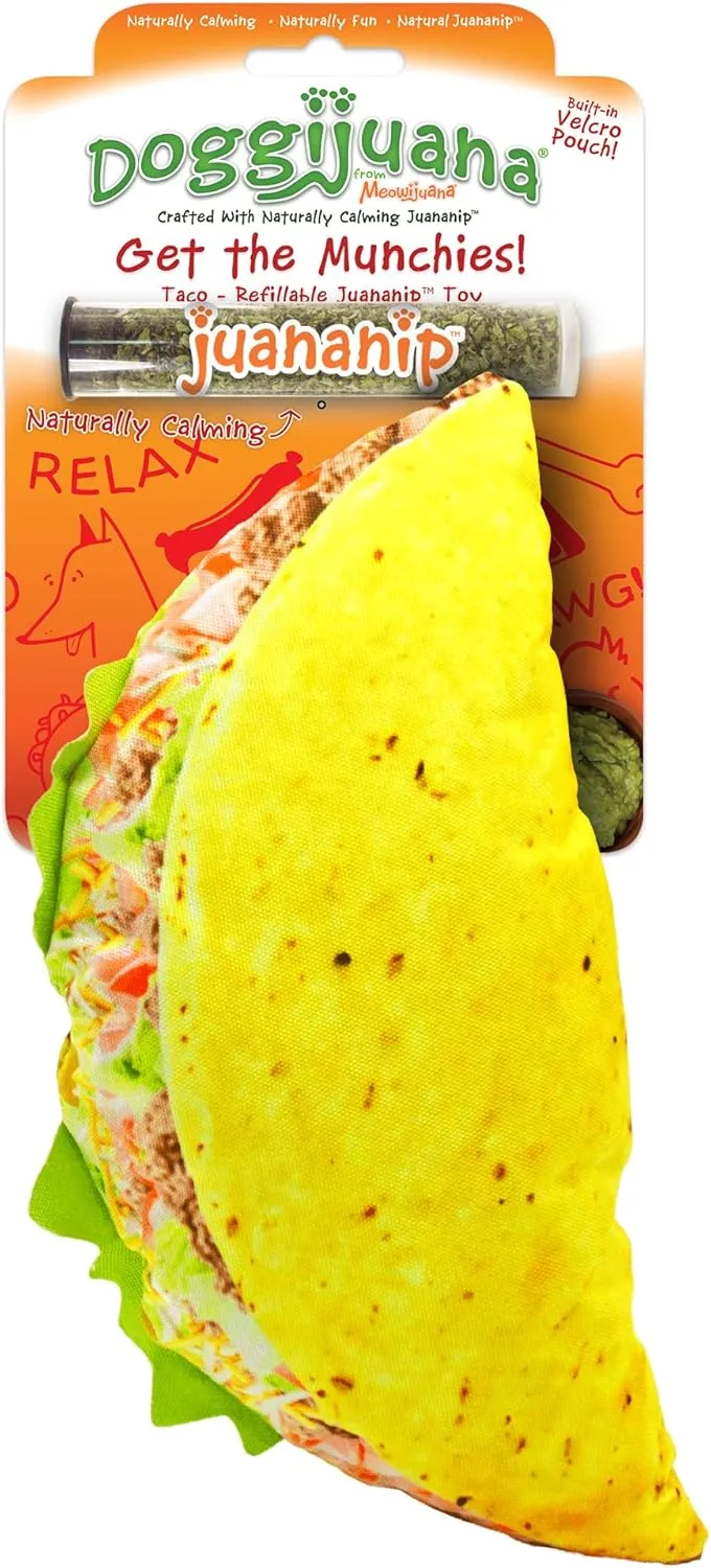 Doggijuana | Get The Munchies - Interactive Dog Toy with Juananip Refill | Refillable Dog Toy for Engaging Play and Natural Calming (Taco Toy)