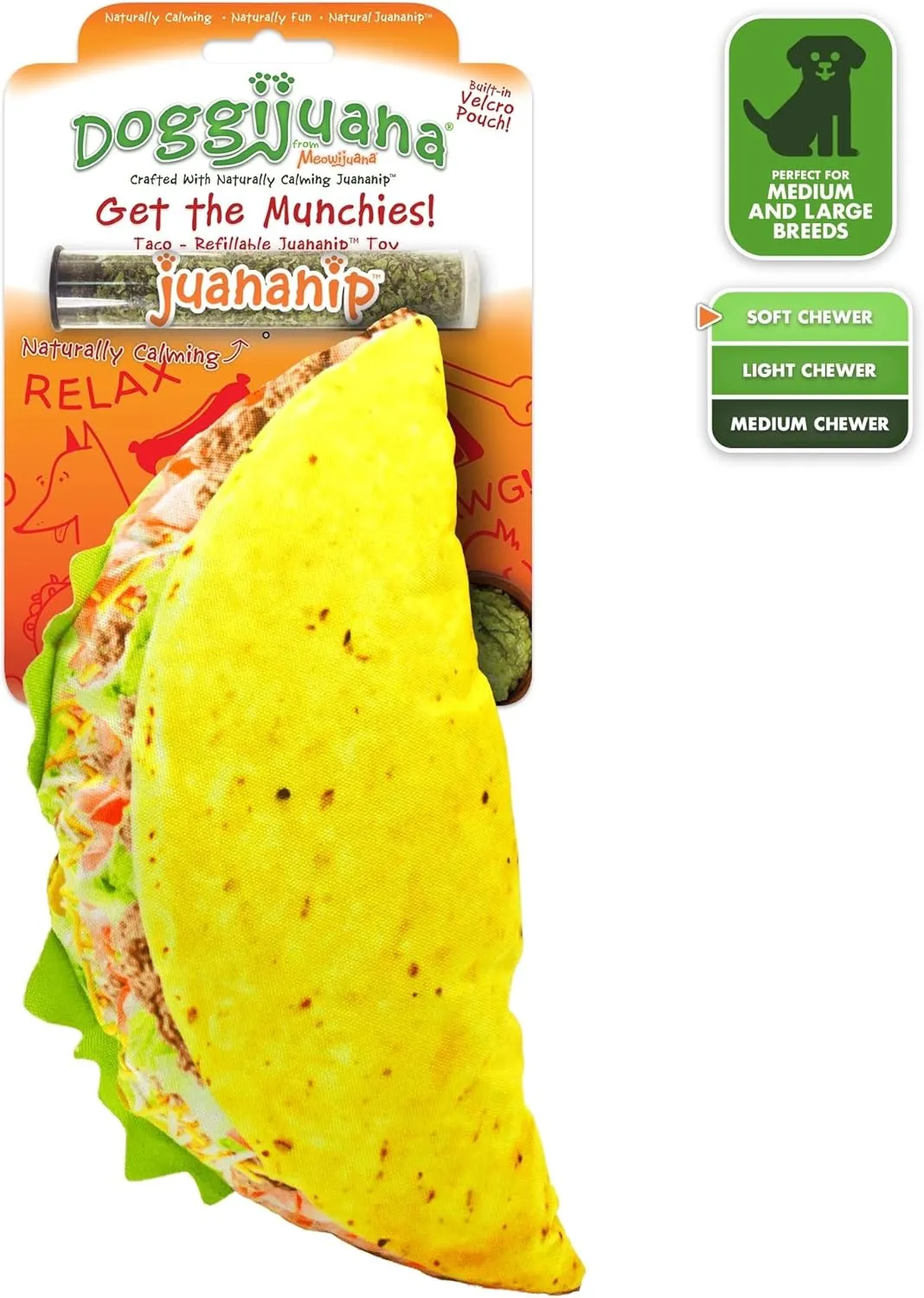 Doggijuana | Get The Munchies - Interactive Dog Toy with Juananip Refill | Refillable Dog Toy for Engaging Play and Natural Calming (Taco Toy)