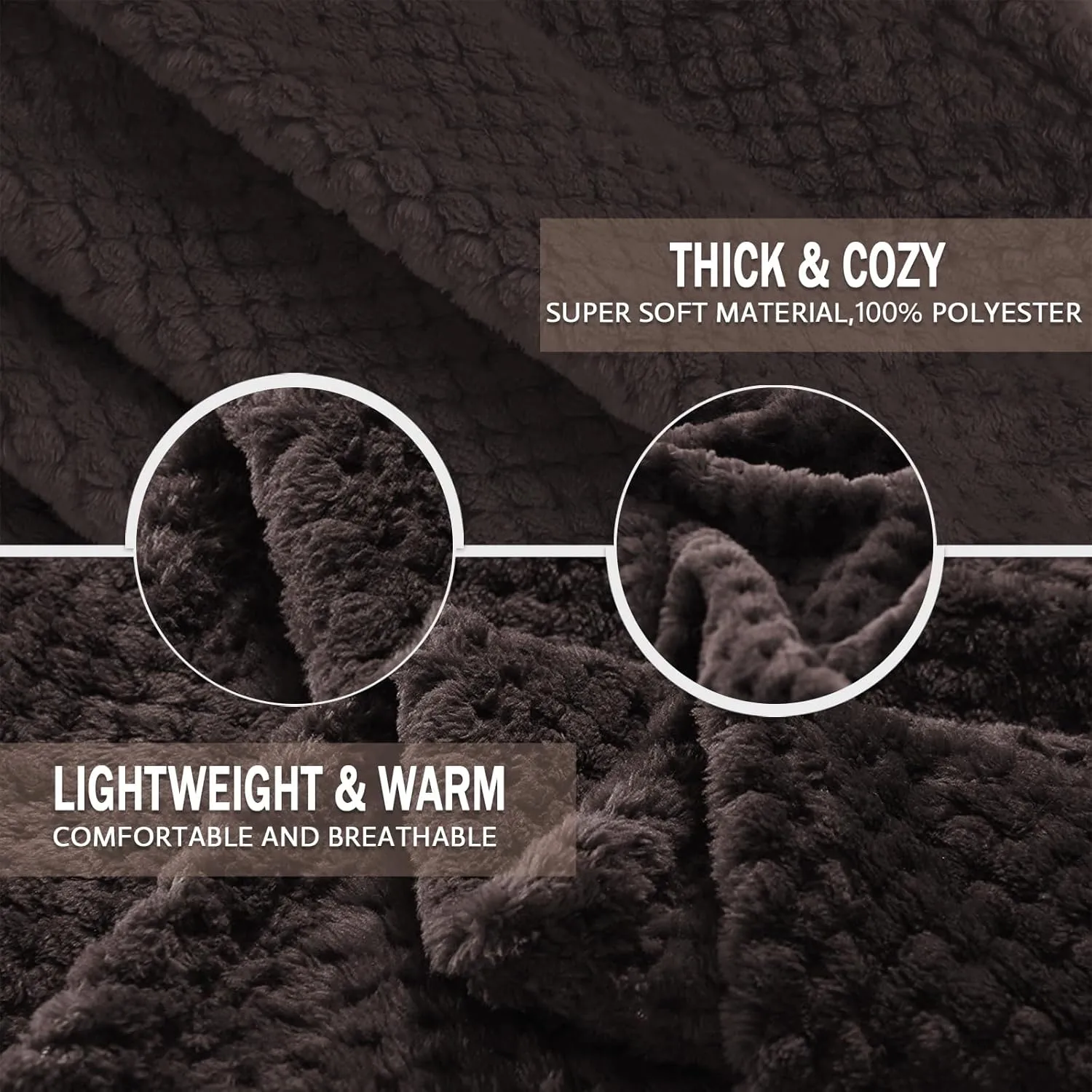 Exclusivo Mezcla Fleece Throw Blanket Extra Large, Super Soft and Warm Blankets for Couch, Sofa and Bed Waffle Textured, Cozy, Fuzzy and Lightweight (Coffee, 50x70 Inches)