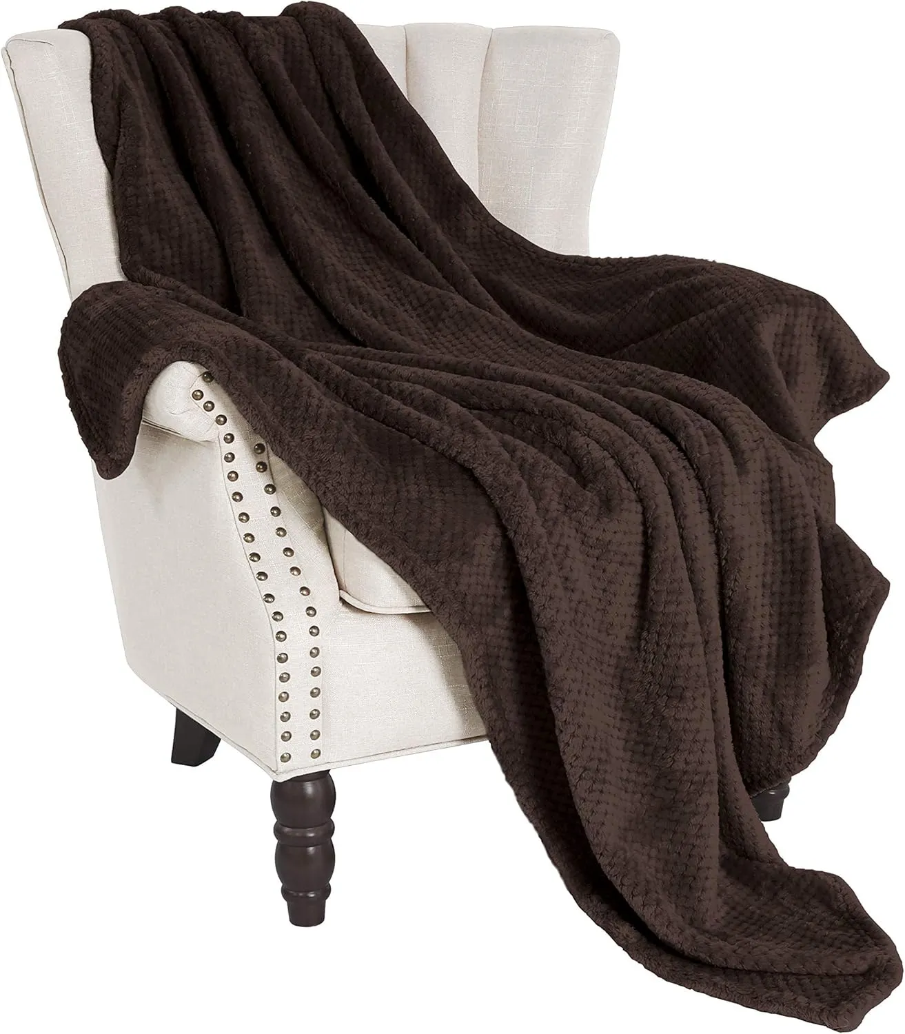 Exclusivo Mezcla Fleece Throw Blanket Extra Large, Super Soft and Warm Blankets for Couch, Sofa and Bed Waffle Textured, Cozy, Fuzzy and Lightweight (Coffee, 50x70 Inches)