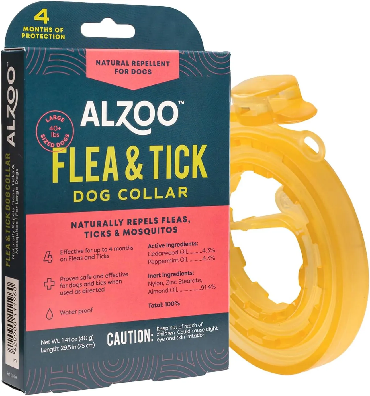 Flea & Tick Dog Collar, Helps Repel Fleas, Ticks & Mosquitoes, 100% Plant-Based Active Ingredients, Phthalates and PVC Free, for Large Dogs: 40  lbs