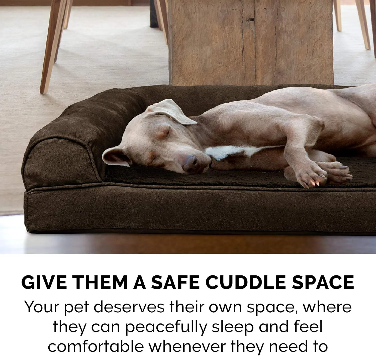 Furhaven Memory Foam Dog Bed for Large/Medium Dogs w/ Removable Bolsters & Washable Cover, For Dogs Up to 55 lbs - Plush & Suede Sofa - Espresso, Large