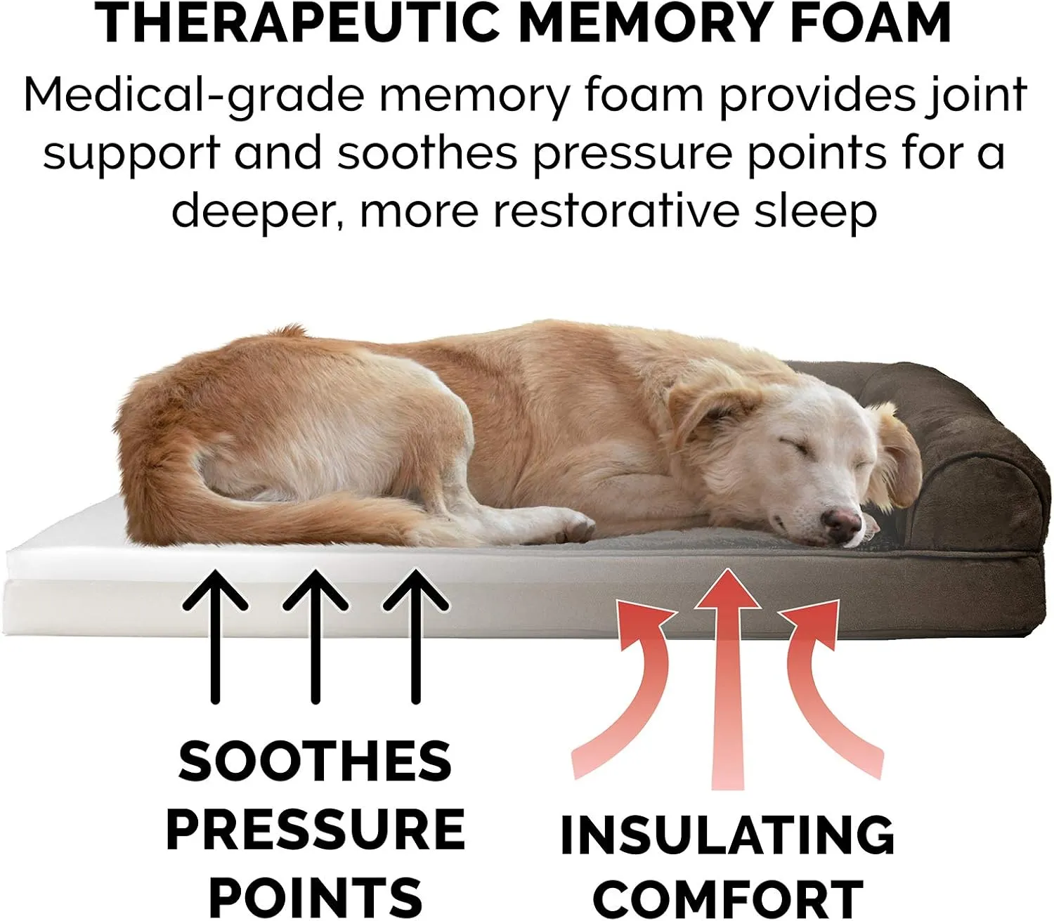 Furhaven Memory Foam Dog Bed for Large/Medium Dogs w/ Removable Bolsters & Washable Cover, For Dogs Up to 55 lbs - Plush & Suede Sofa - Espresso, Large
