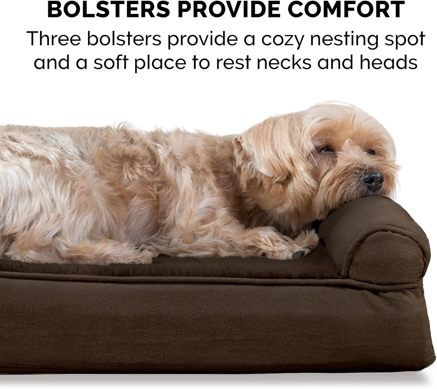 Furhaven Memory Foam Dog Bed for Large/Medium Dogs w/ Removable Bolsters & Washable Cover, For Dogs Up to 55 lbs - Plush & Suede Sofa - Espresso, Large
