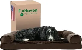 Furhaven Memory Foam Dog Bed for Large/Medium Dogs w/ Removable Bolsters & Washable Cover, For Dogs Up to 55 lbs - Plush & Suede Sofa - Espresso, Large