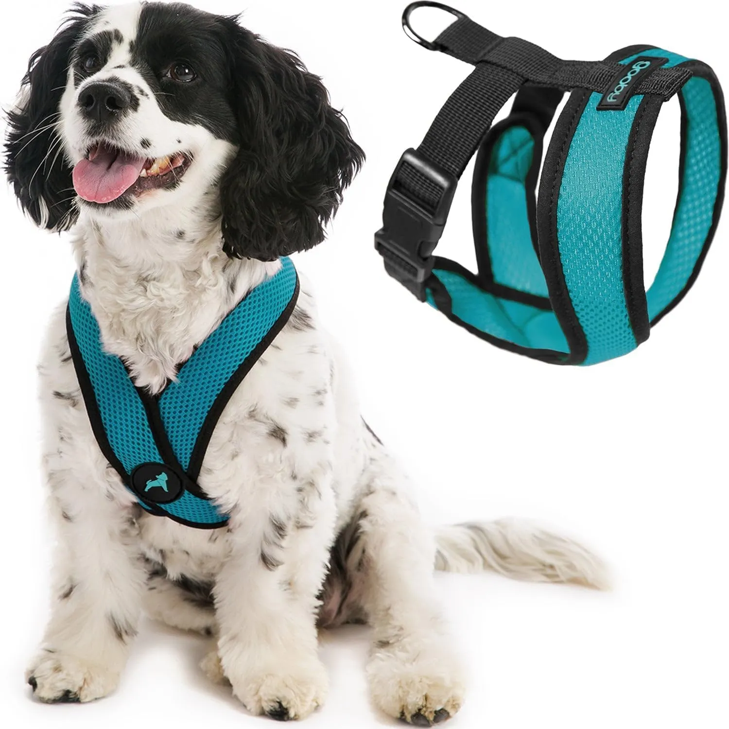 Gooby Comfort X Head in Harness - Turquoise, Small - No Pull Dog Harness with Patented Choke-Free X Frame for Small to Medium Dogs Indoor/Outdoor Use