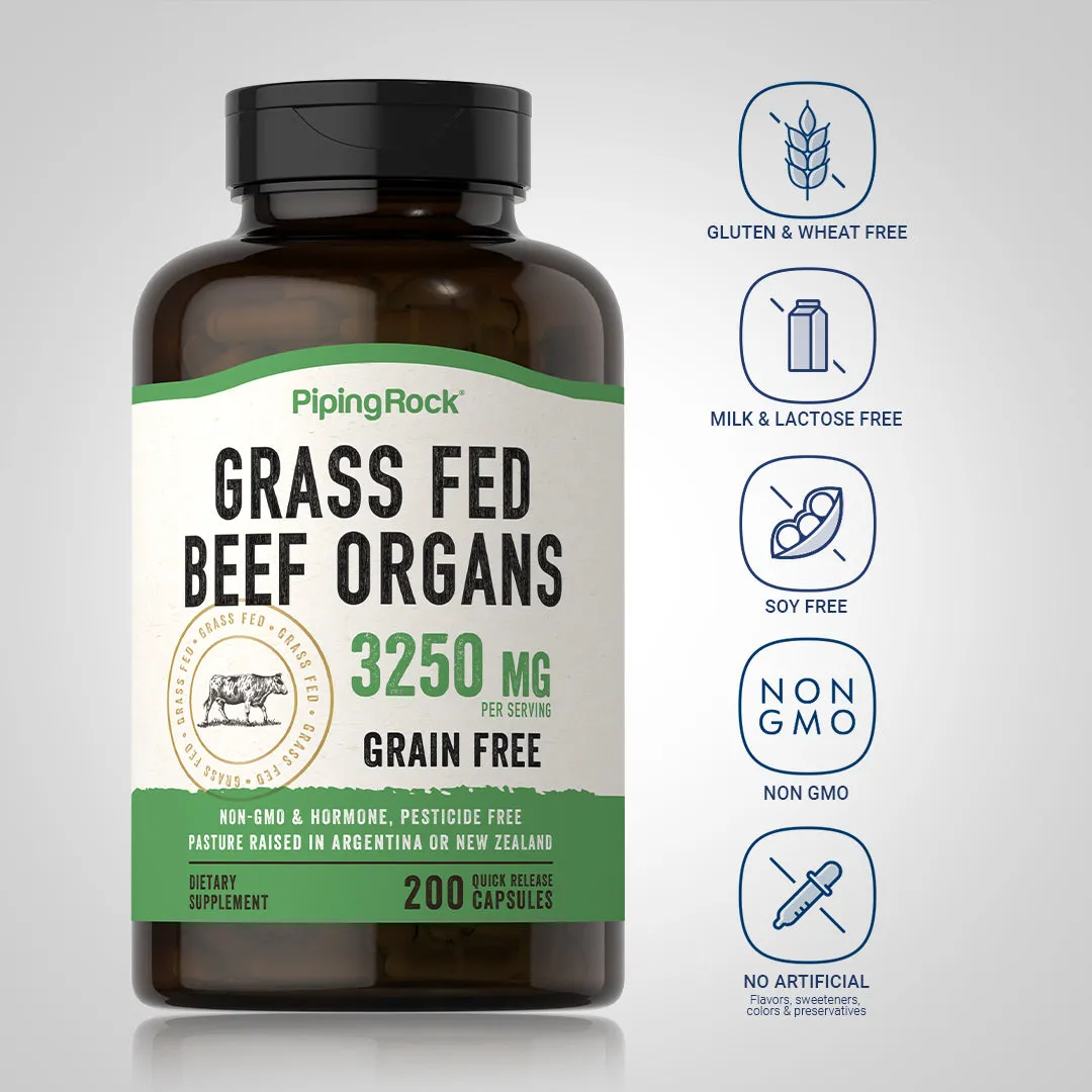 Grass Fed Beef Organs, 3250 mg (per serving), 200 Quick Release Capsules