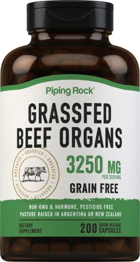 Grass Fed Beef Organs, 3250 mg (per serving), 200 Quick Release Capsules