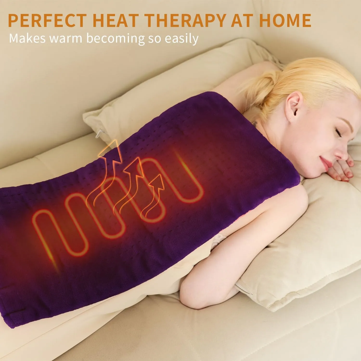 Heating Pad for Back Pain Relief & Cramps, Heating Pads with Auto Shut Off Large, 4 Heat Settings Electric Heated Pad for Neck, Shoulder, Moist Dry Heat Options, Gifts for Women Men, 12" x 24", Purple