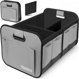 Homeve Collapsible Multi-Compartment Car Organizer - Reinforced Handles, Foldable and Waterproof, 600D Oxford Polyester, Suitable for Any Car, SUV, Mini-Van, Grey