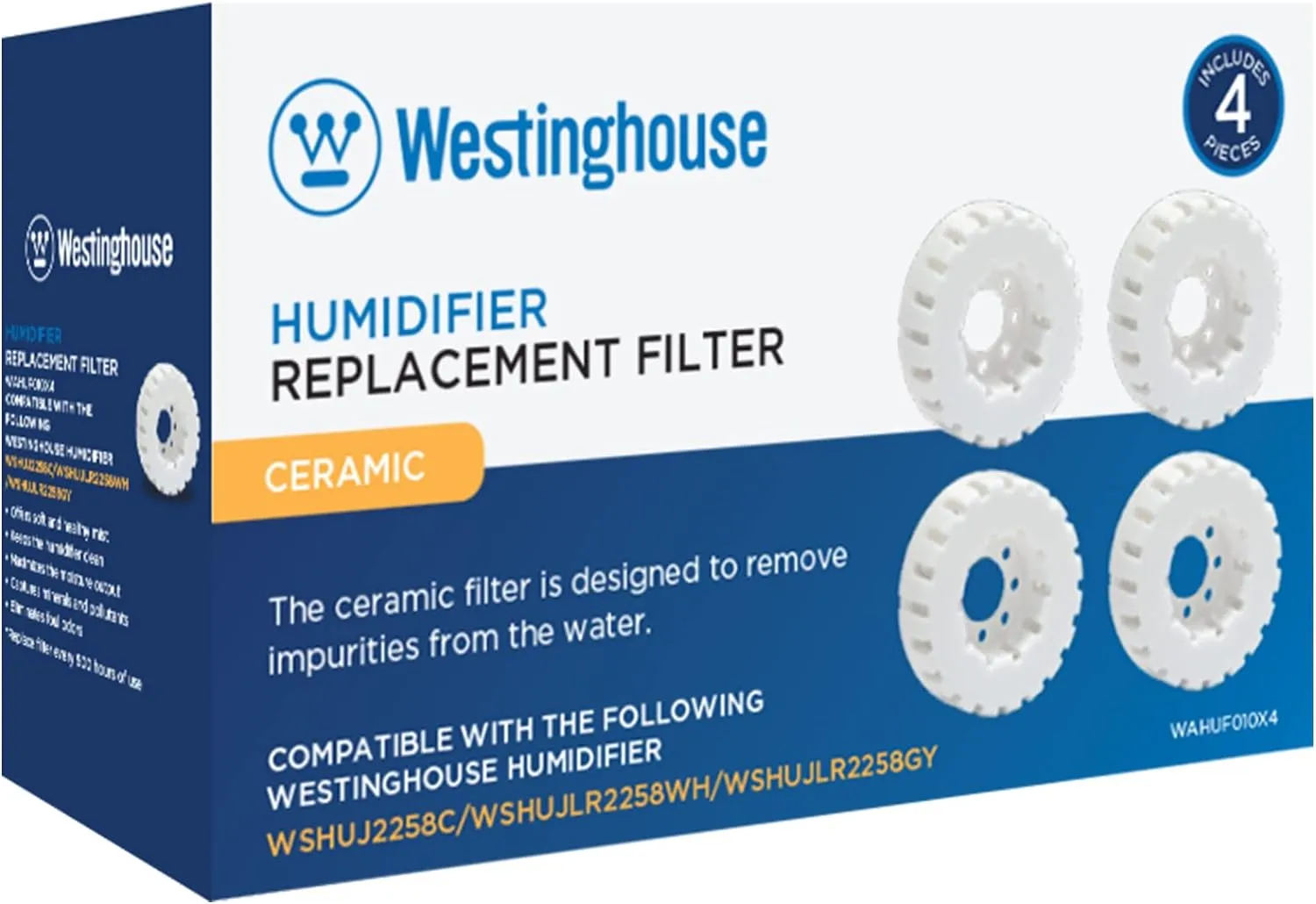 Humidifier Replacement Filter - Set of 4 Ceramic Ball Filters with Honeycomb Filtertrap System and Soft and Healthy Mist - Maintains Clean and Breathable Air