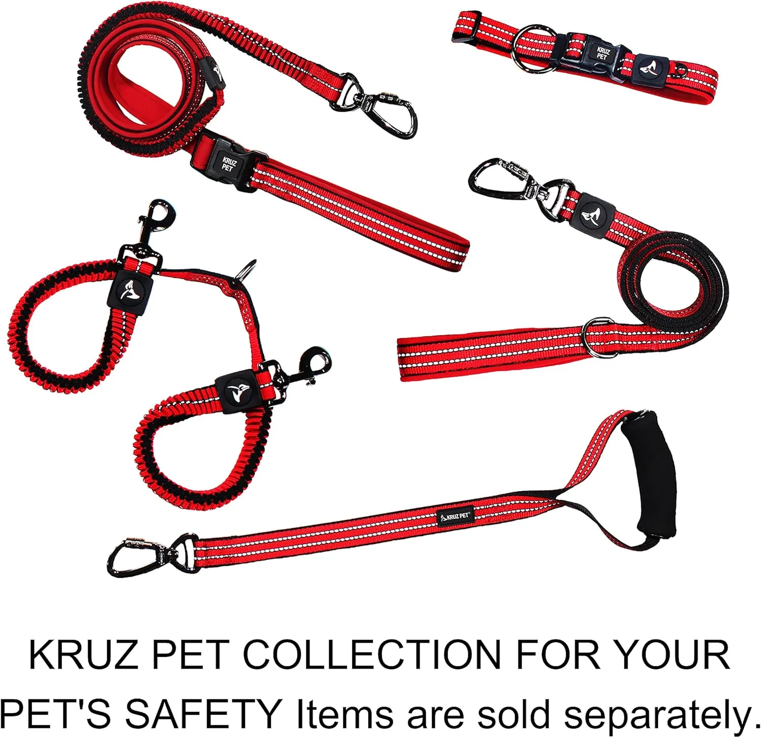 Kruz Double Dog Coupler - KZVX2-03S - Tangle Free Dog Walking and Training Dual Extension Coupler - Comfortable, Shock Absorbing - Reflective Bungee Coupler for Two Dogs - Red - 5/8" x 14"
