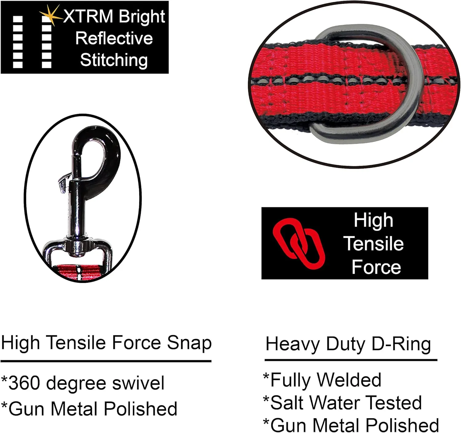 Kruz Double Dog Coupler - KZVX2-03S - Tangle Free Dog Walking and Training Dual Extension Coupler - Comfortable, Shock Absorbing - Reflective Bungee Coupler for Two Dogs - Red - 5/8" x 14"